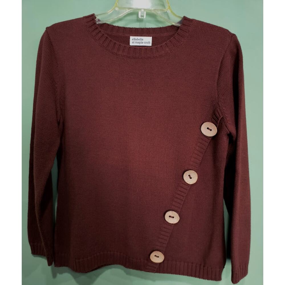 Ellabelle at Maple Croft Faux Wrap Sweater with Wooden Buttons,‎ Brown, MP
